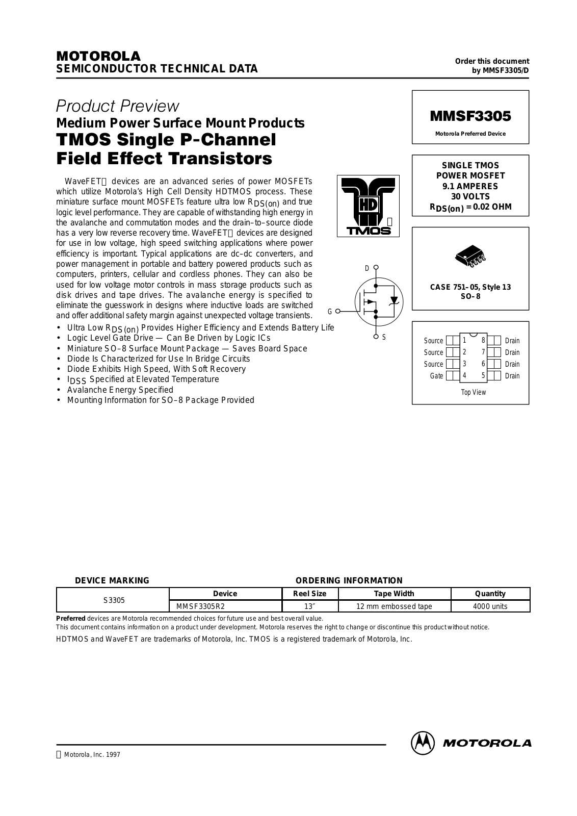 Motorola MMSF3305R2 Datasheet