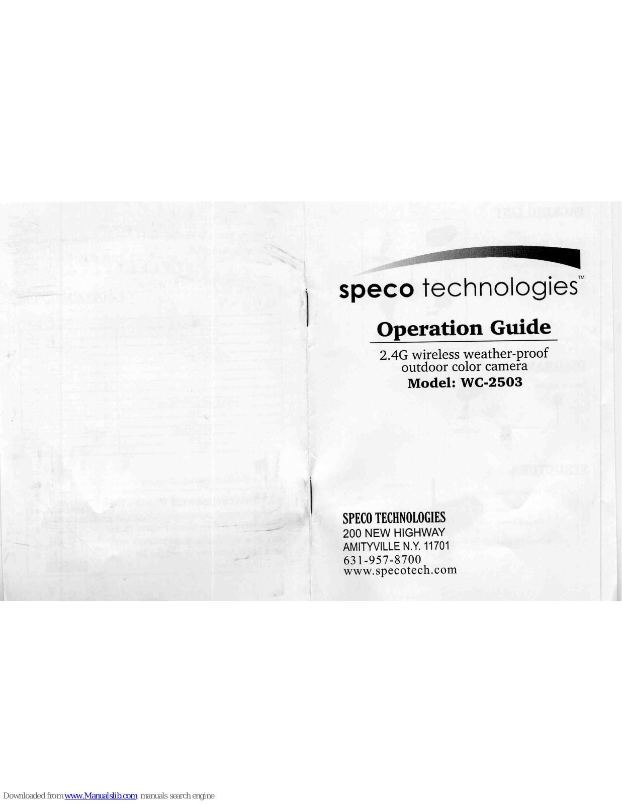 Speco WC-2503 Operation Manual