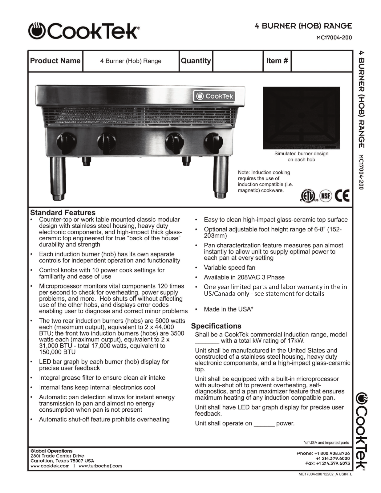 Cooktek MC17004-200 User Manual