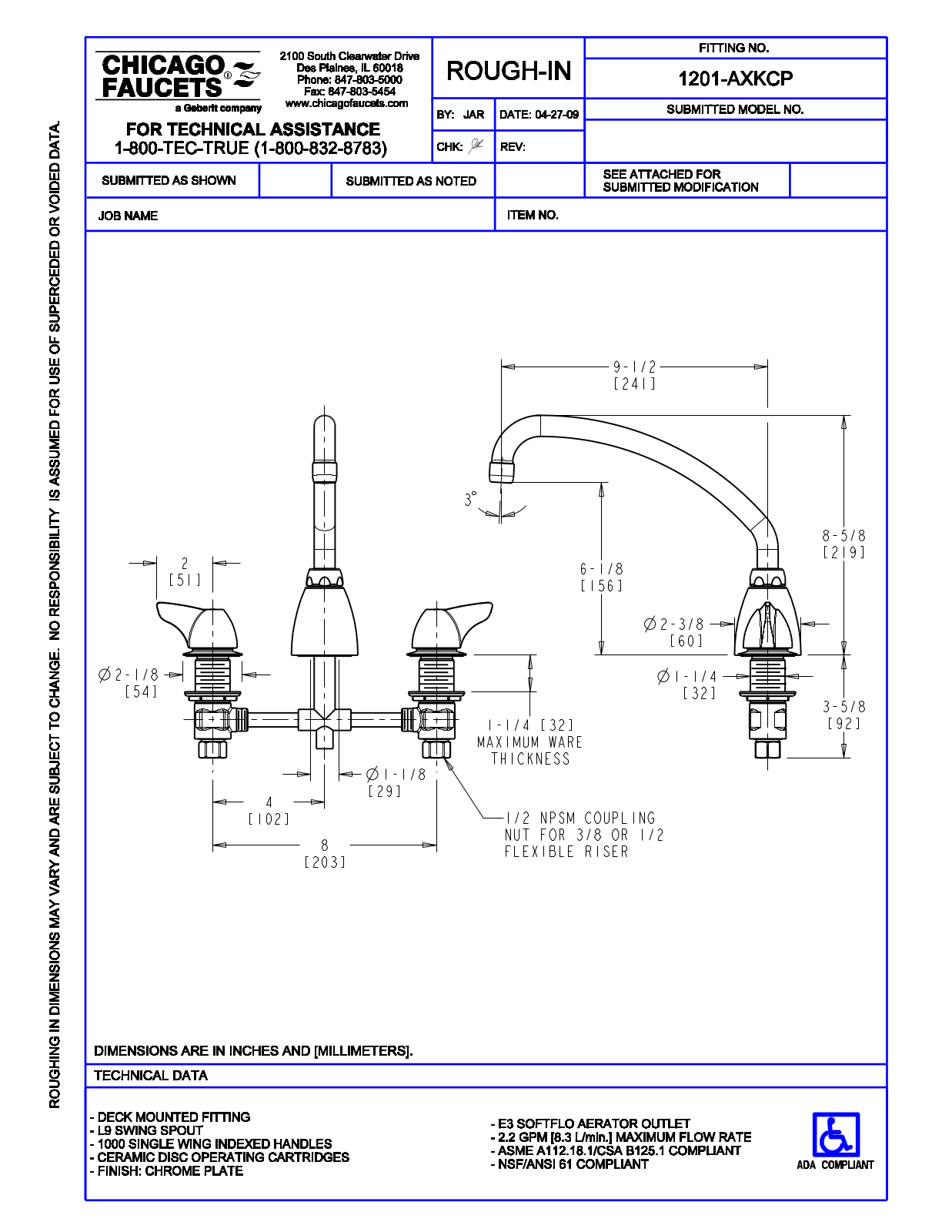 Chicago Faucet 1201-AXK User Manual