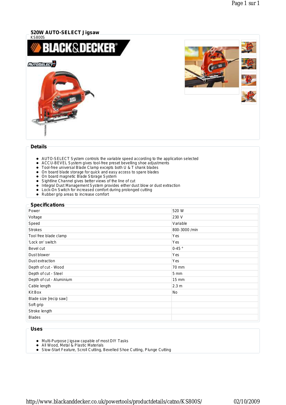 Black & decker KS800S DATASHEET