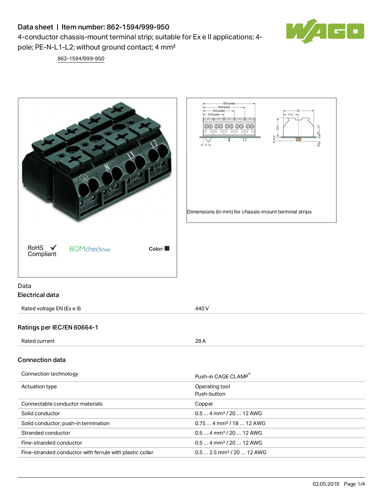 Wago 862-1594/999-950 Data Sheet