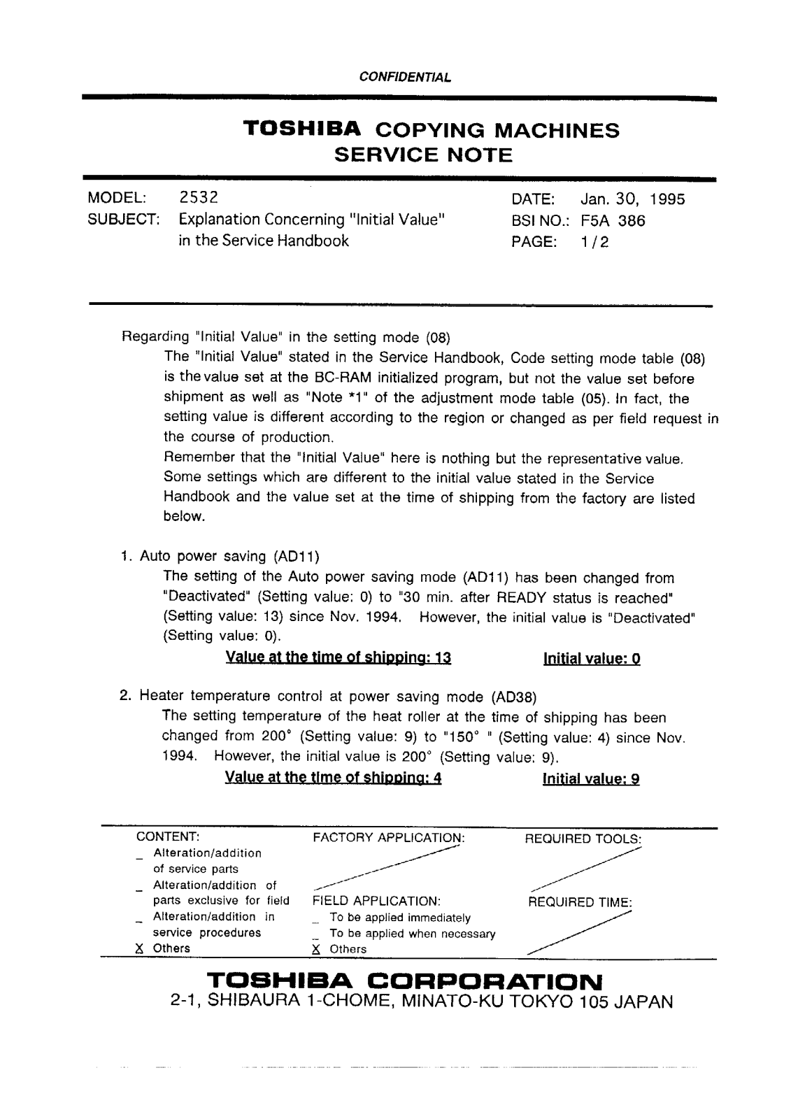 Toshiba f5a386 Service Note