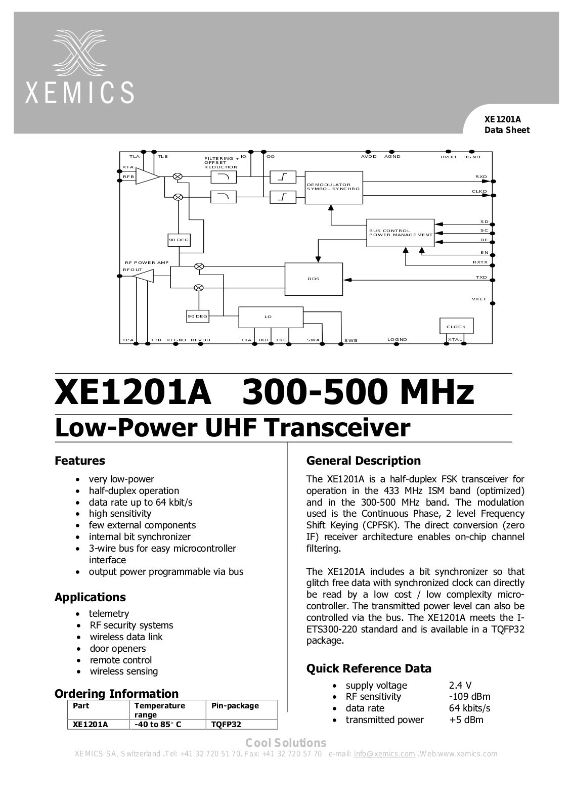 Datasheet XE1201A Datasheet (Xemics) - ManualMachine.com