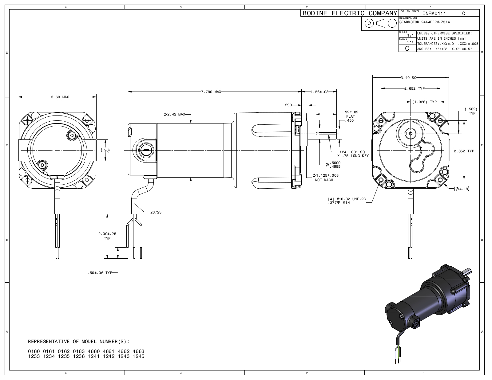 Bodine 0160, 0161, 0162, 0163, 4660 Reference Drawing