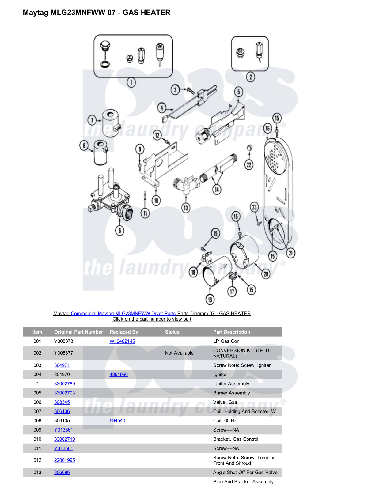 Maytag MLG23MNFWW Parts Diagram