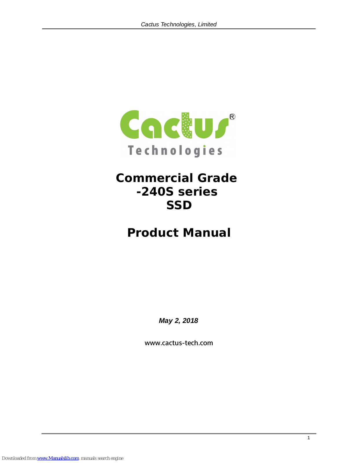 Cactus KD16GF-240S, KD128GFI-240S, KD1TFI-240S-95, KD256GFI-240S, KD256GF-240S Product Manual