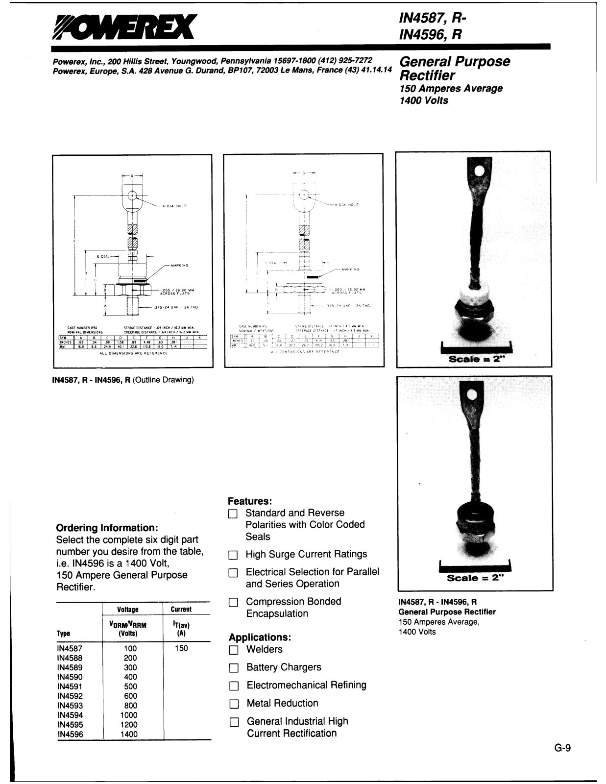 Powerex 1N4588, 1N4589, 1N45890, 1N4591, 1N4592 Data Sheet