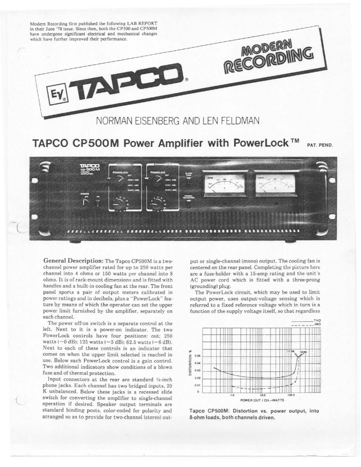 Tapco CP500M, CP500 User Manual