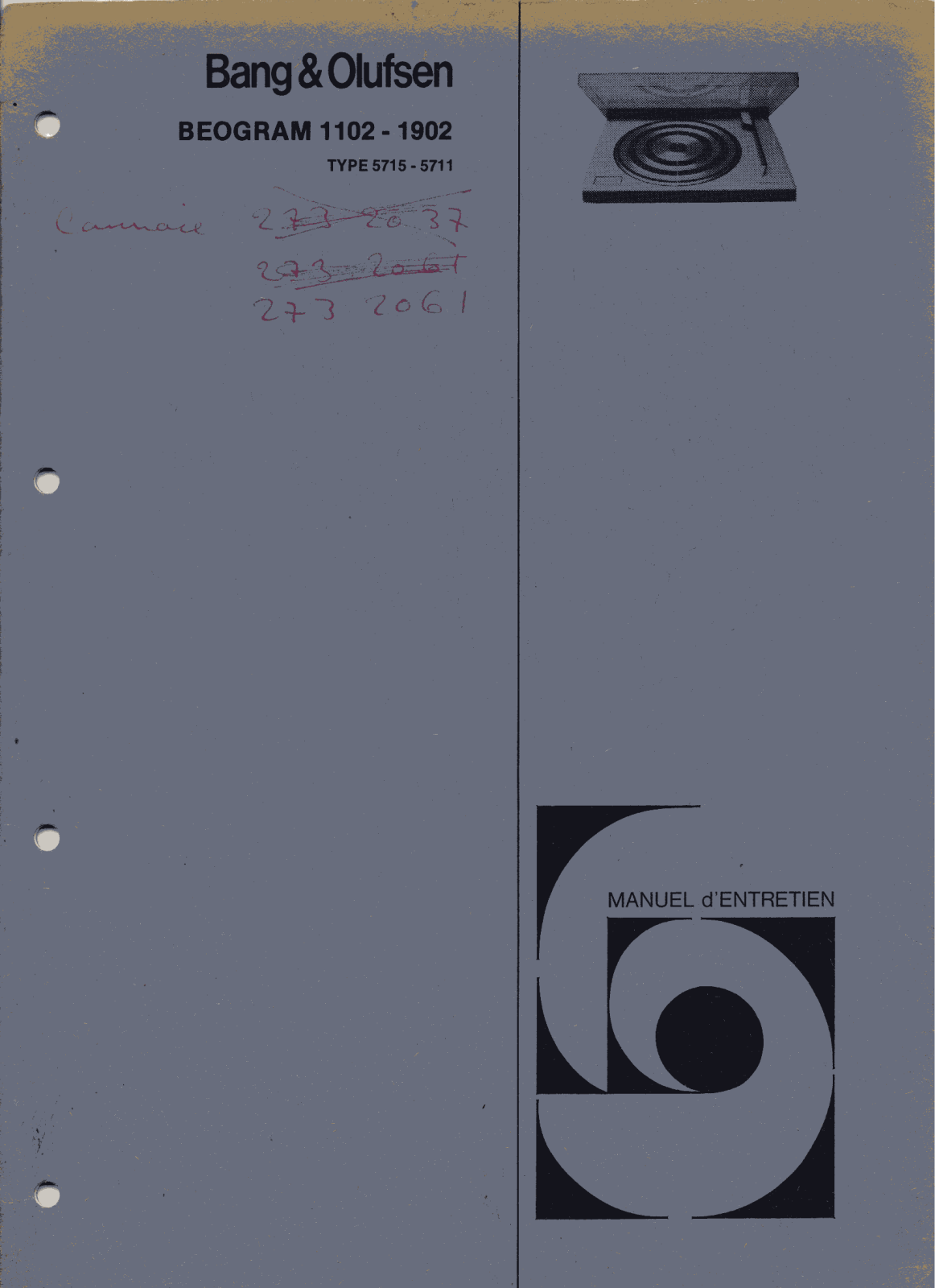 Bang and Olufsen Beogram 1102 Schematic