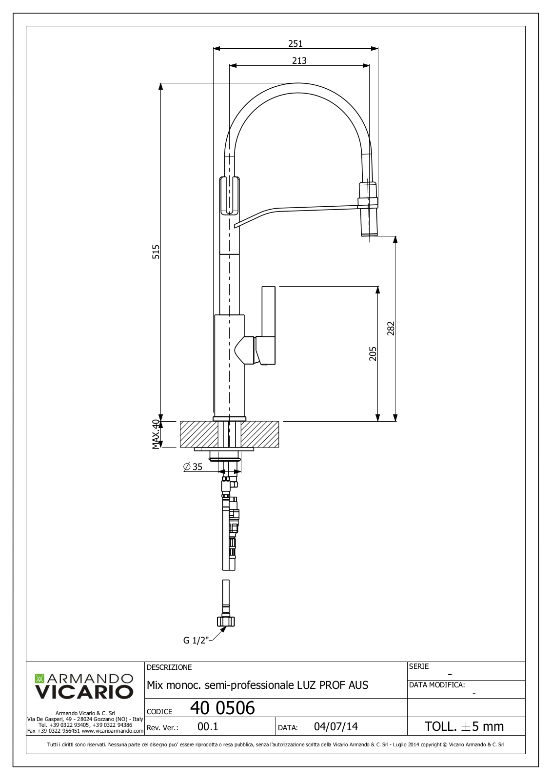 Oliveri LUZ-2, MA4010 Specifications Sheet