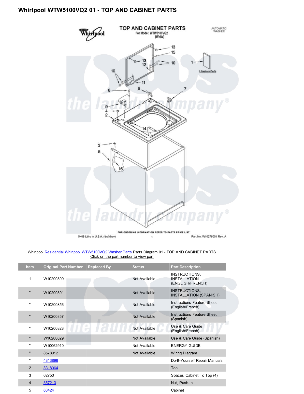 Whirlpool WTW5100VQ2 Parts Diagram