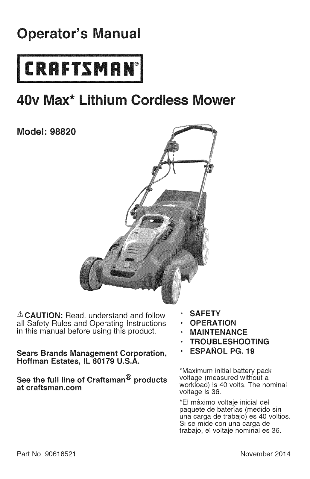 Craftsman 90098820 Owner’s Manual