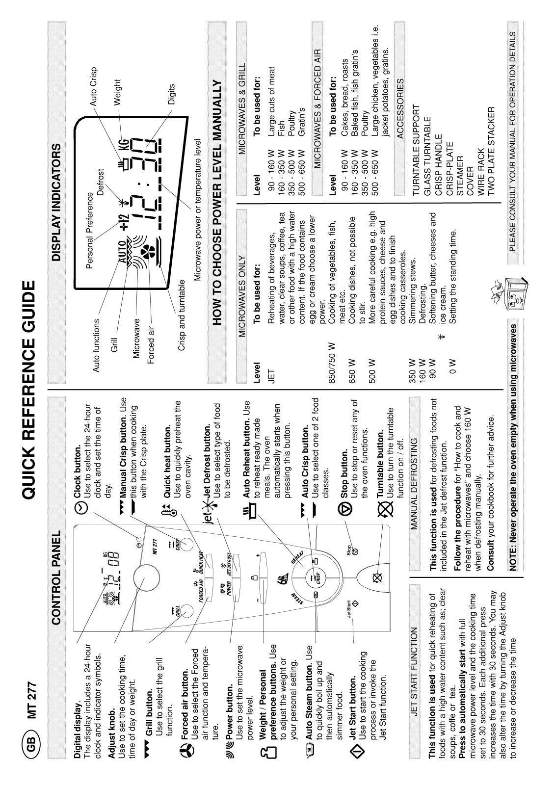 Whirlpool MT 277 Quick start guide