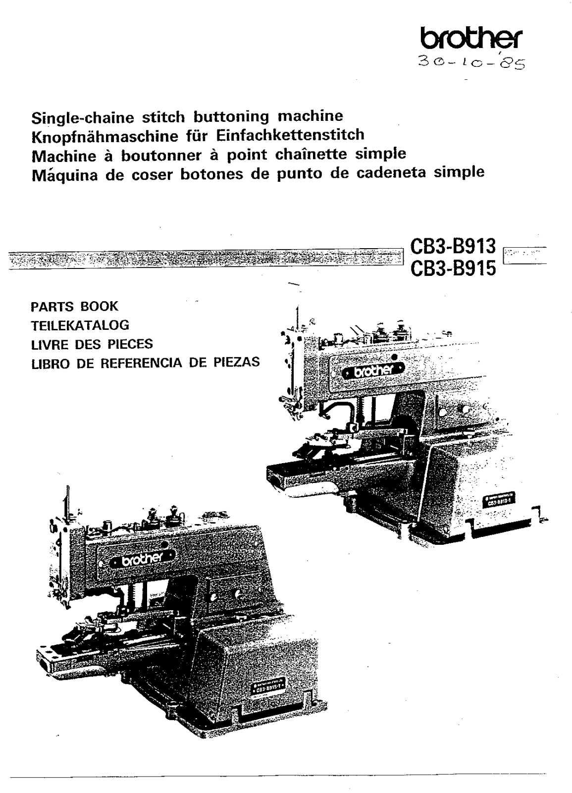 Brother CB-3- B913, CB-3- B915 Parts Book