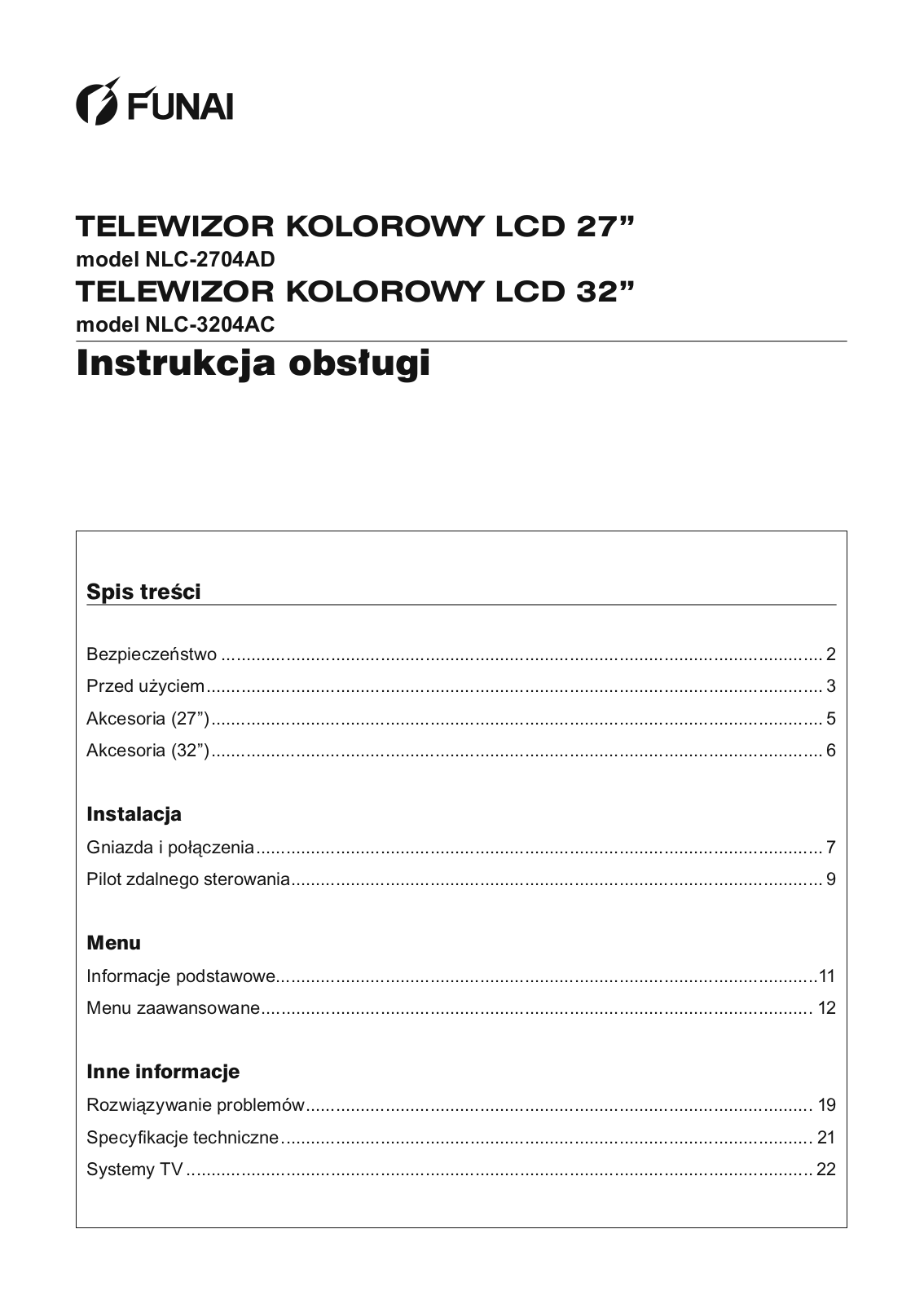 Funai NLC-2704AD, NLC-3204AC Owner's Manual