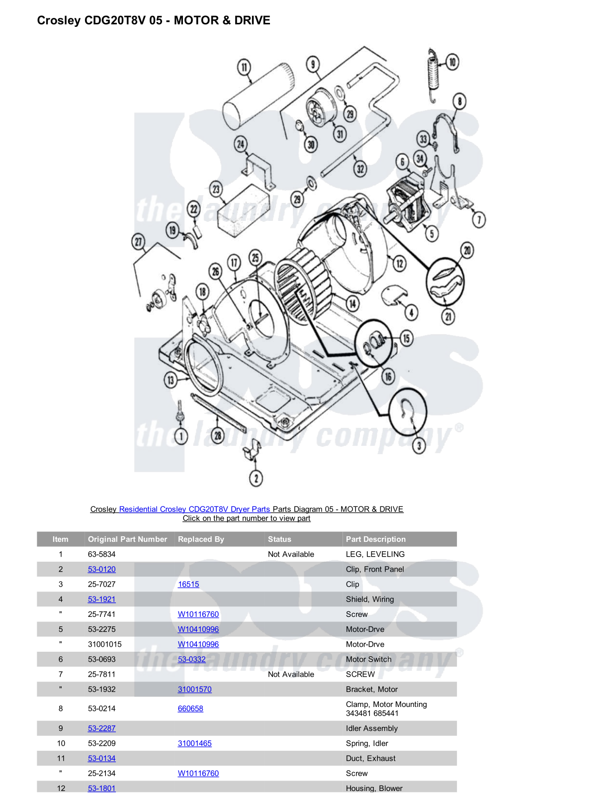 Crosley CDG20T8V Parts Diagram