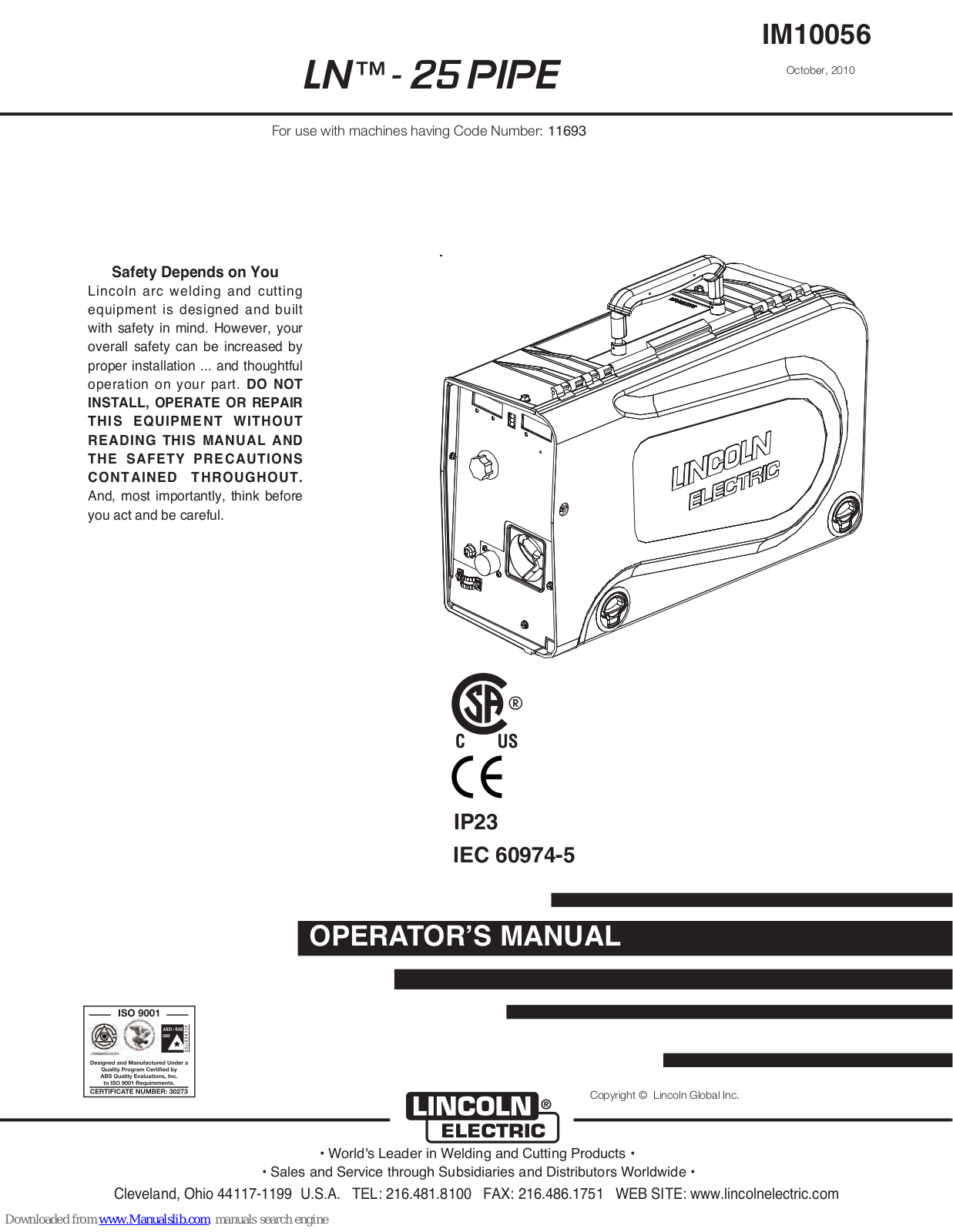 Lincoln Electric LN- 25 PIPE IM10056, LN-25 PIPE Operator's Manual