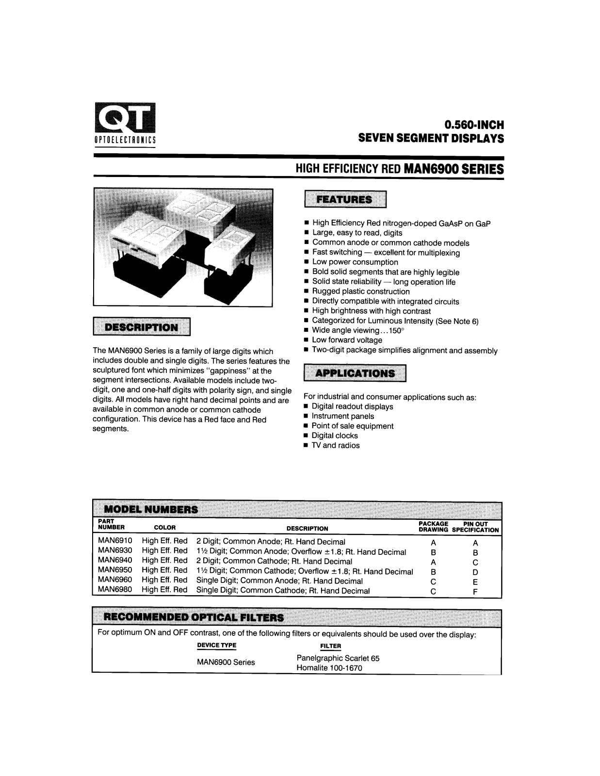 QT MAN6950, MAN6940, MAN6930, MAN6980, MAN6960 Datasheet