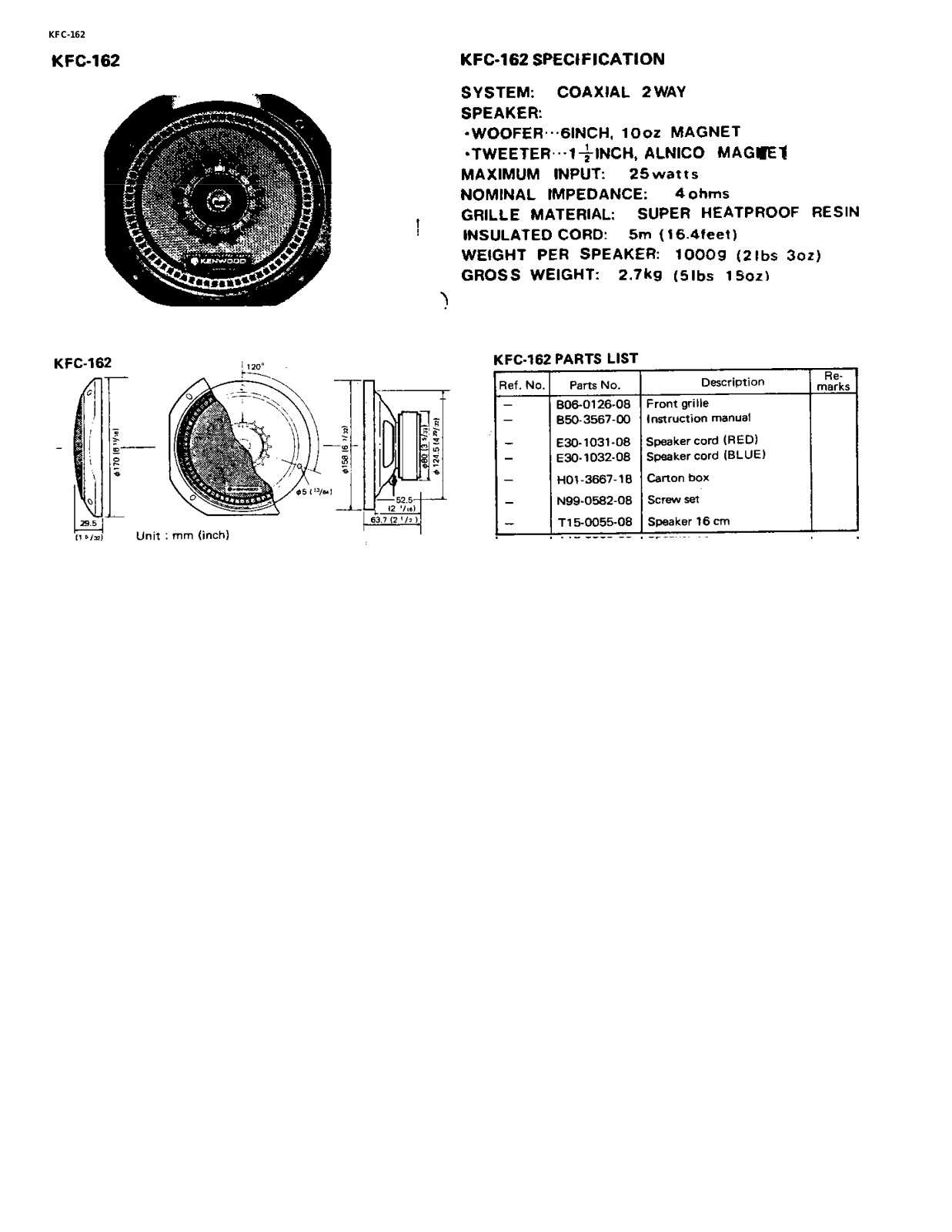 Kenwood KFC-162 Service Manual