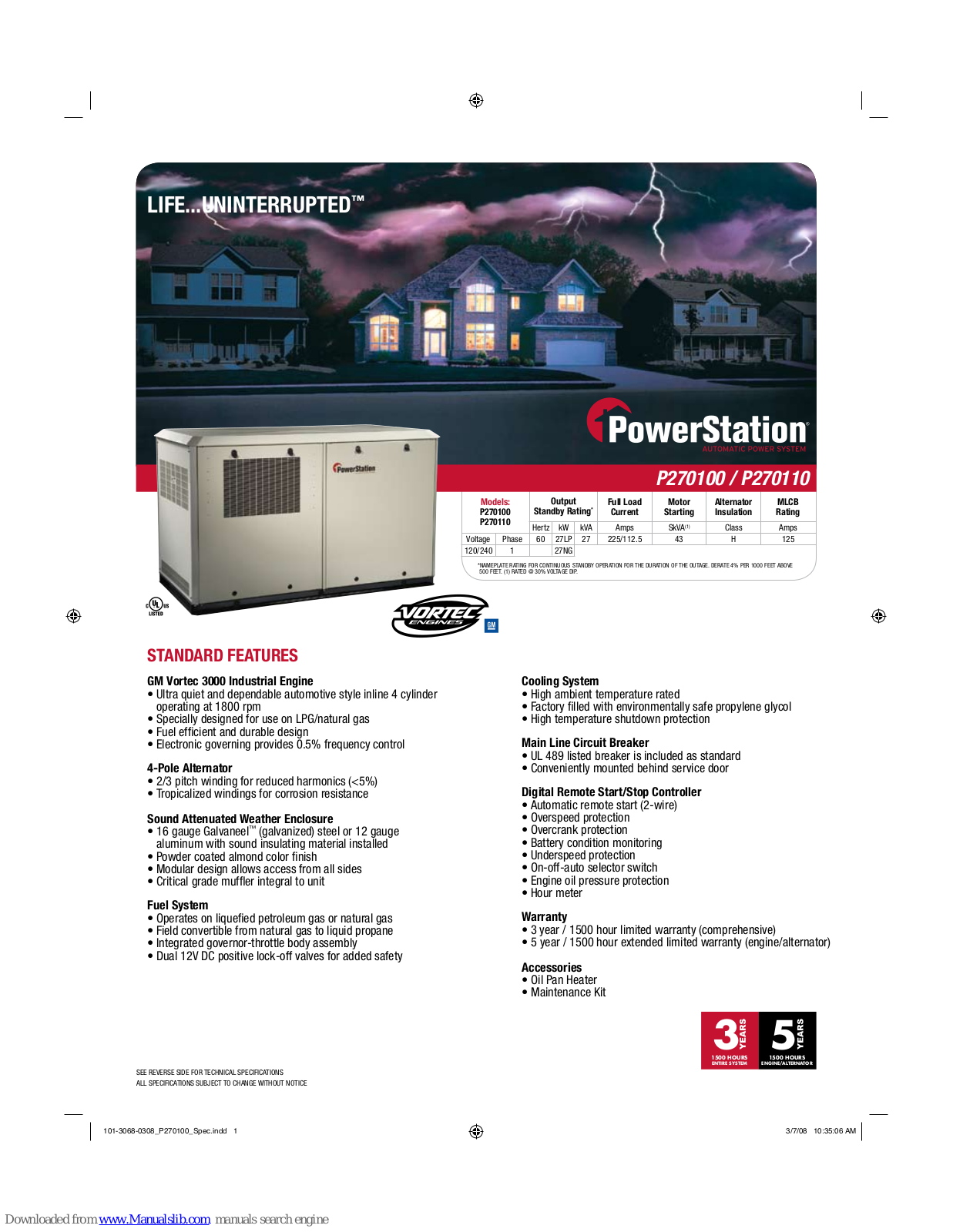 PowerStation P270100, Powerstation P270110, P270110 Specifications