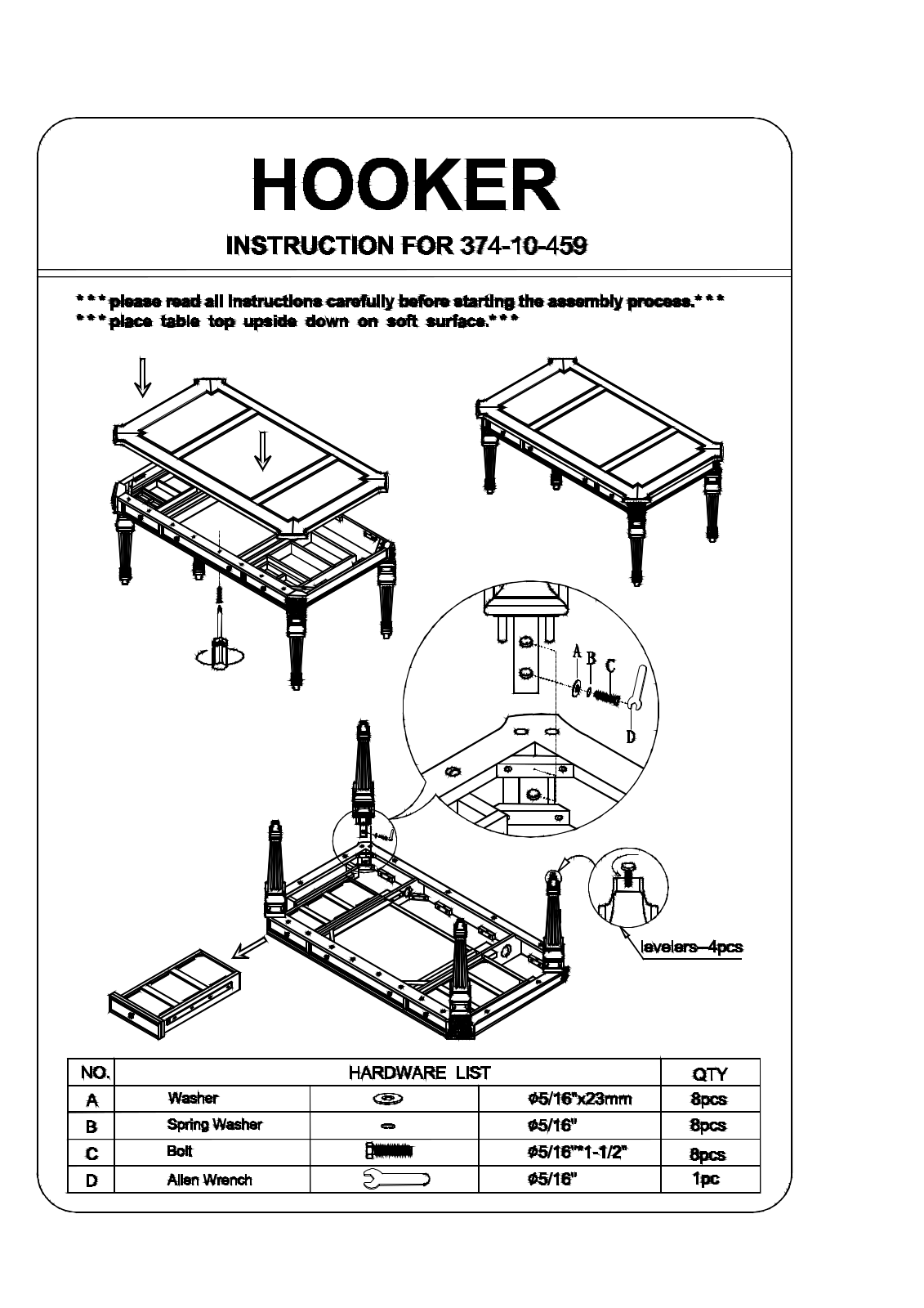 Hooker Furniture 37410459 Assembly Guide