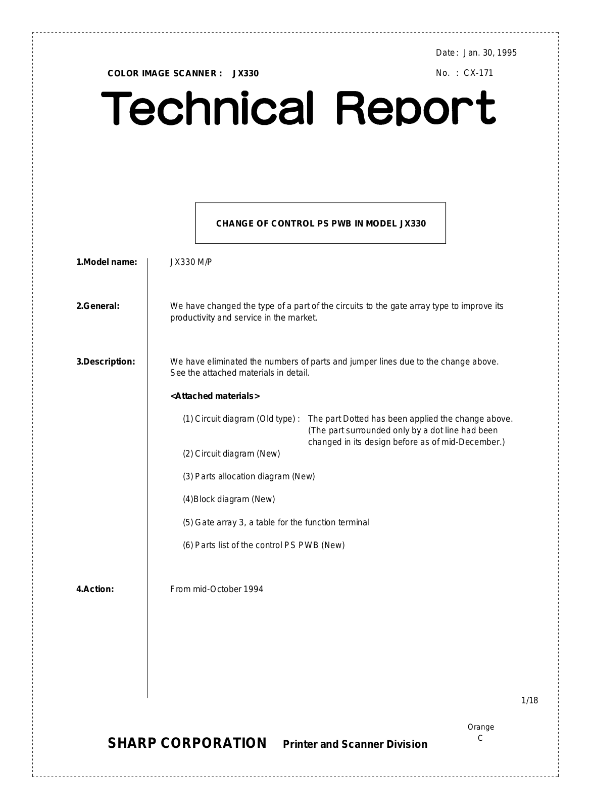 SHARP CX171 Technical Report