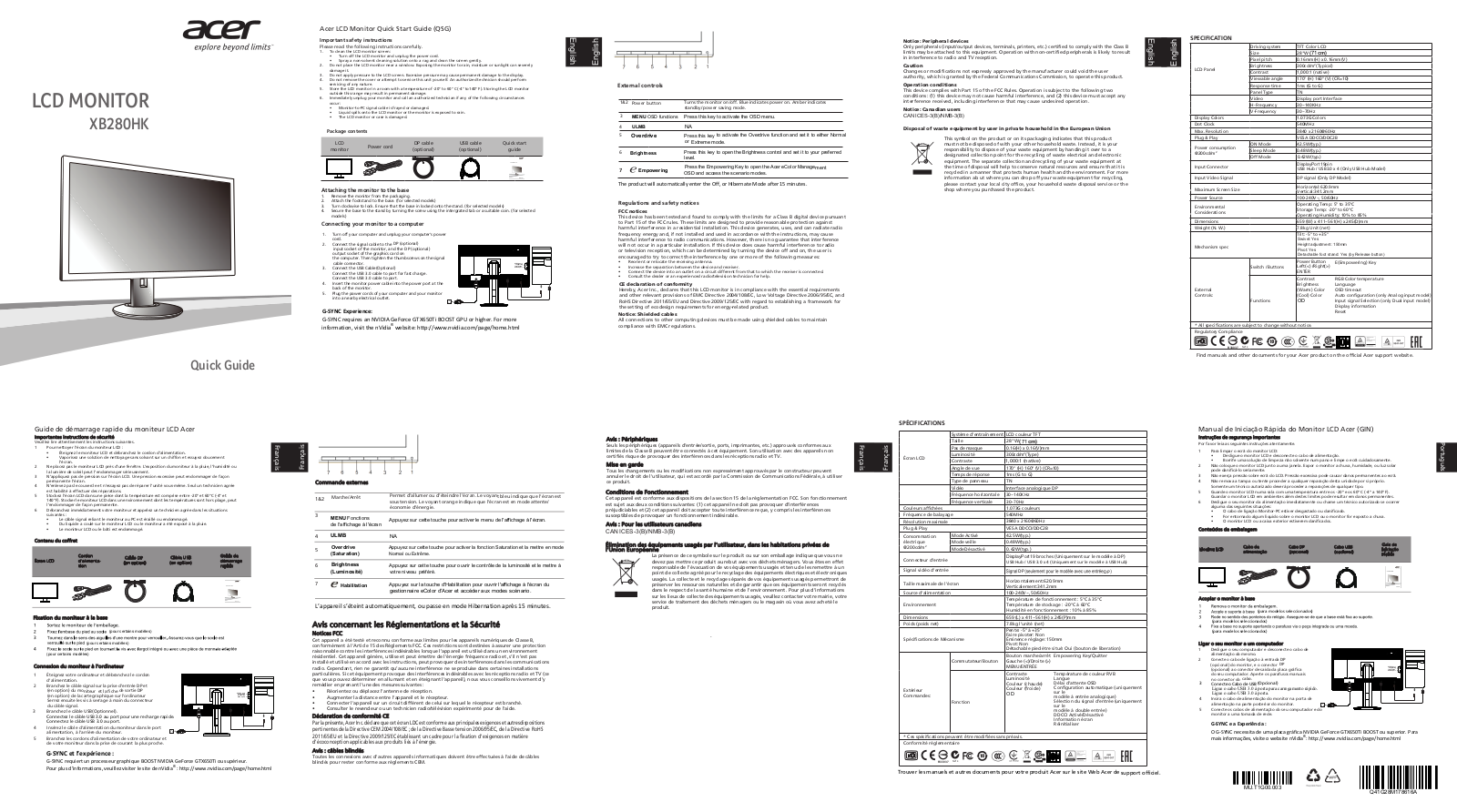 Acer XB280HK Quick installation guide