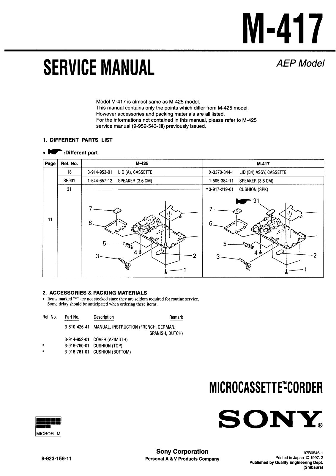 Sony M-417 Service Manual