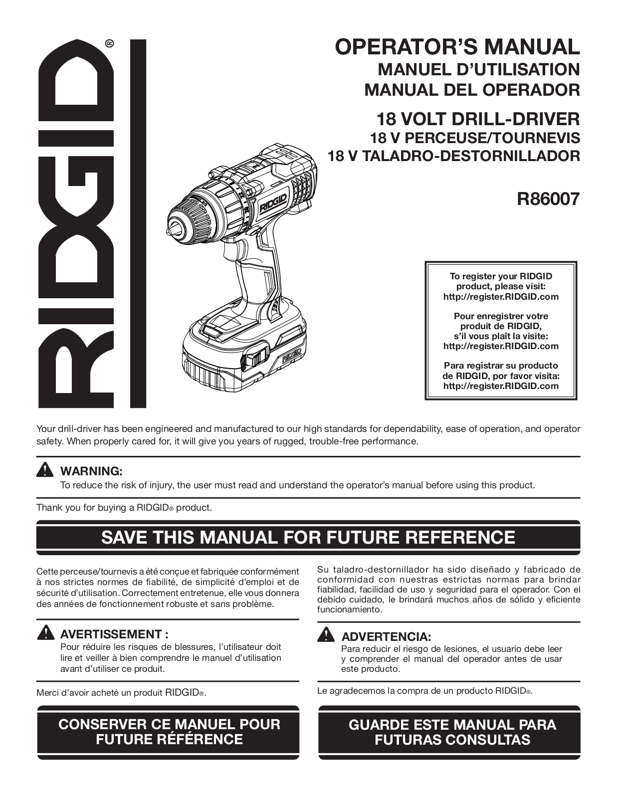 RIDGID R86007 User Manual