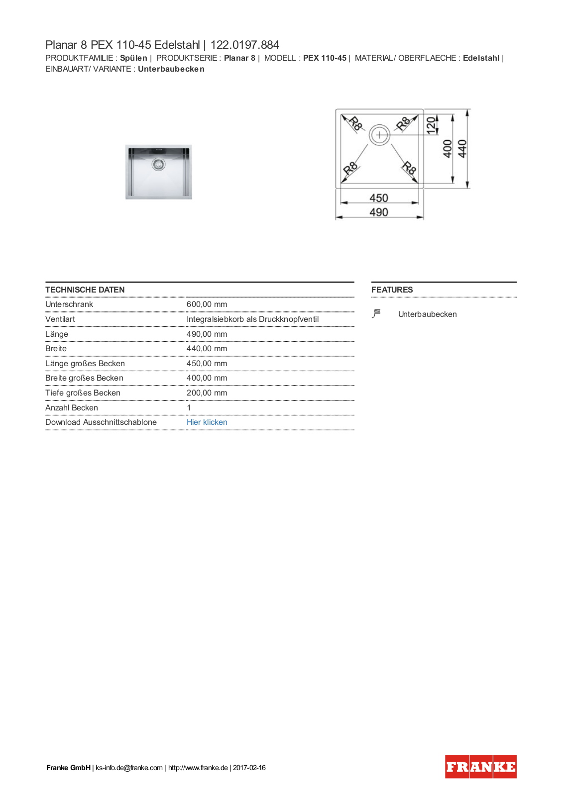 Franke 122.0197.884 Service Manual