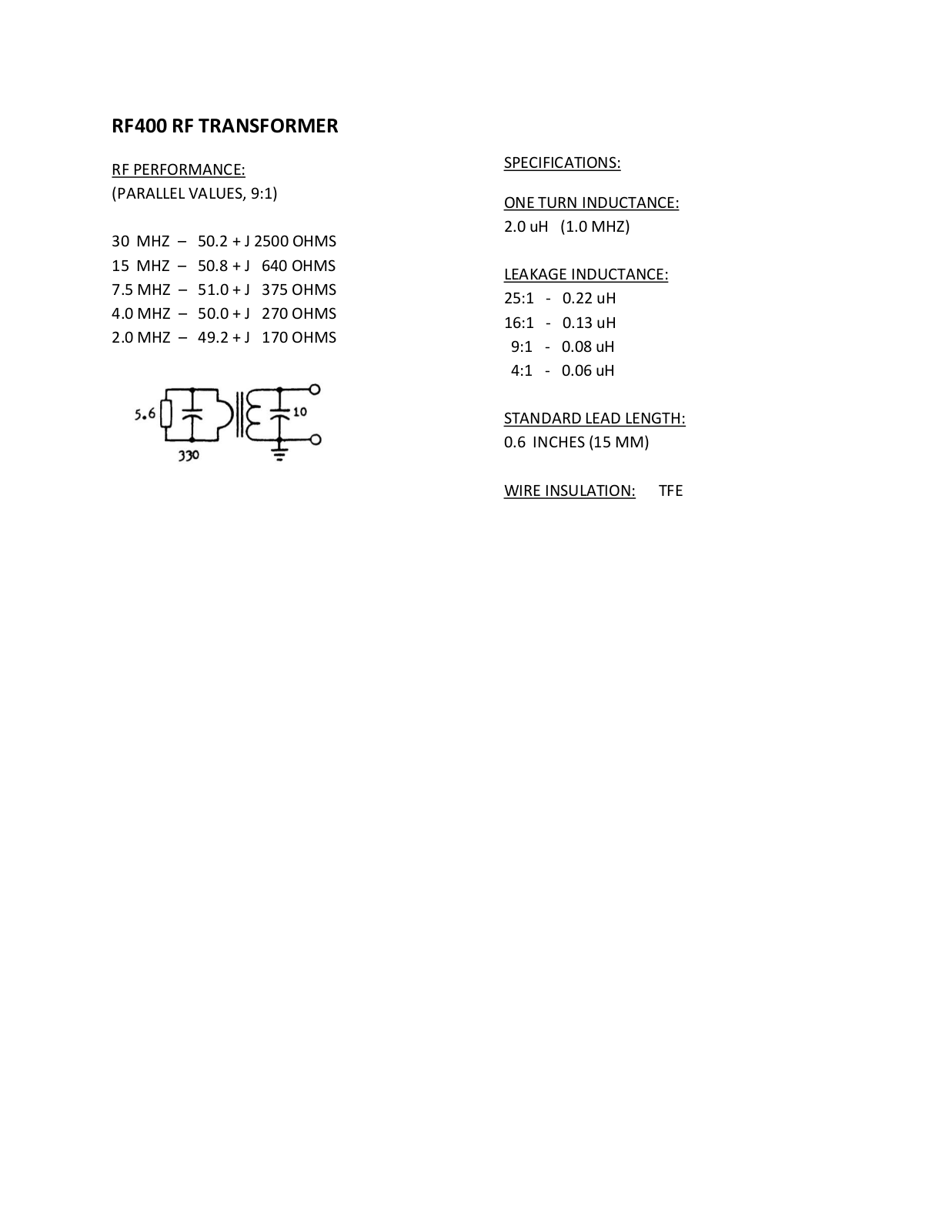 Communication Concepts RF400 Specifications