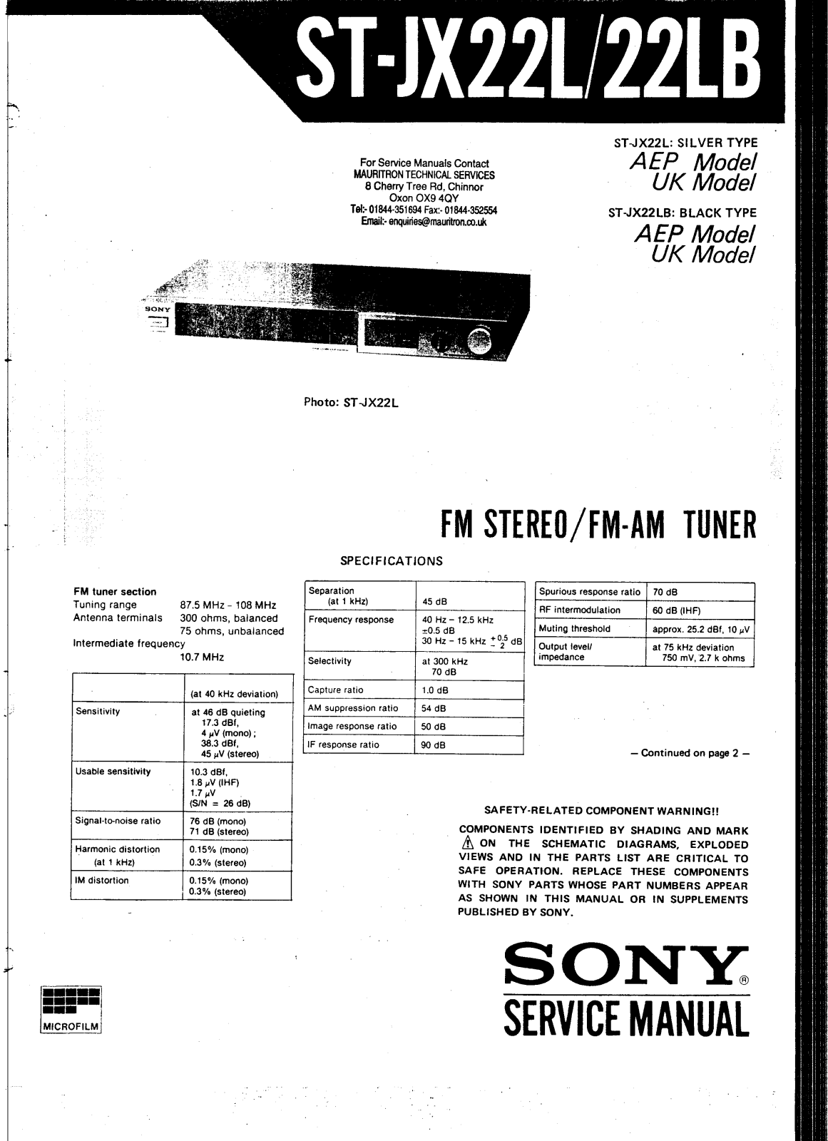 Sony ST-JX-22-LB, ST-JX-22-L Service manual