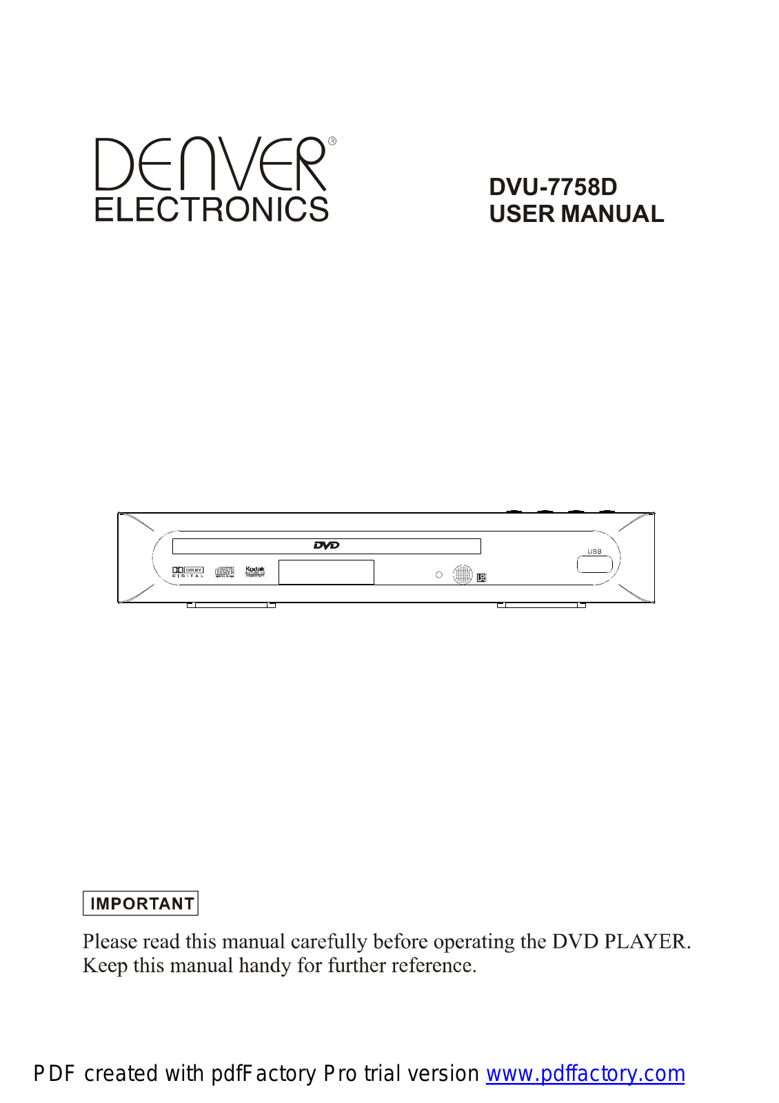 Denver DVU-7758D User Manual