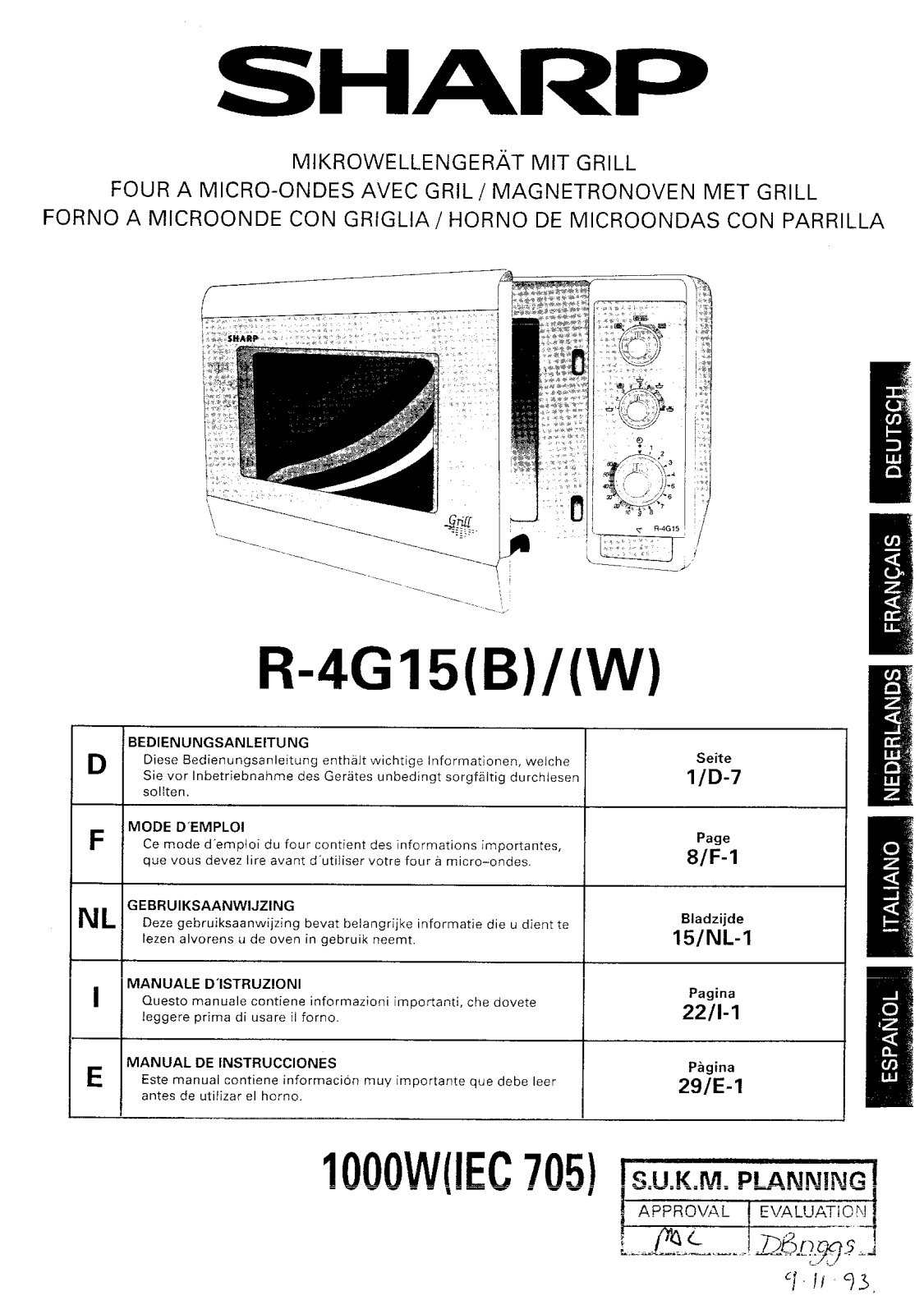 Sharp R-4G15 Manual