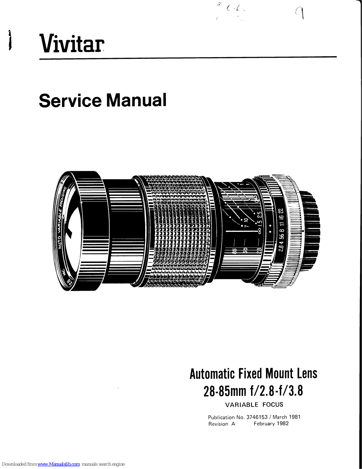 Vivitar 28-85mm f/2.8-3.8 Service Manual