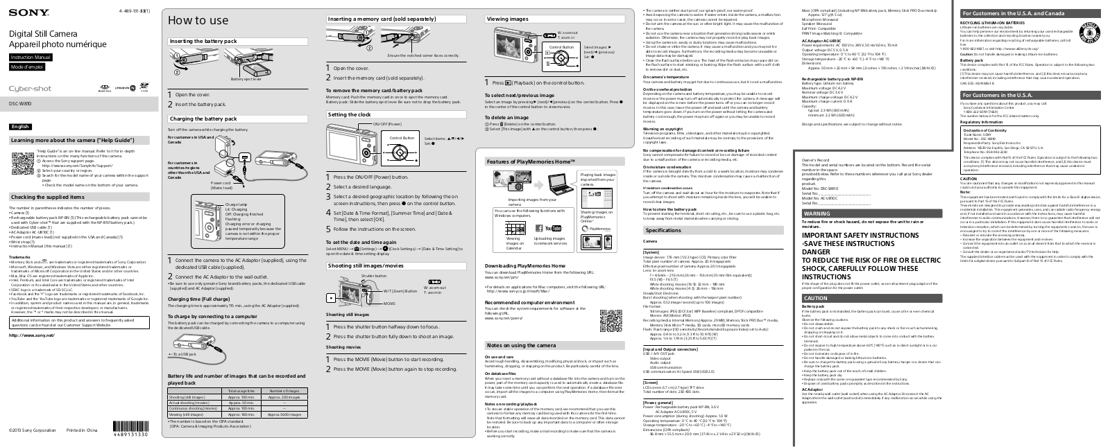 Sony Cyber-shot DSC-W810,Cyber-Shot DSC-W800 Instruction Manual