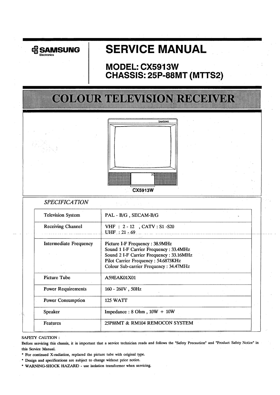 Samsung CX5913W Schematic