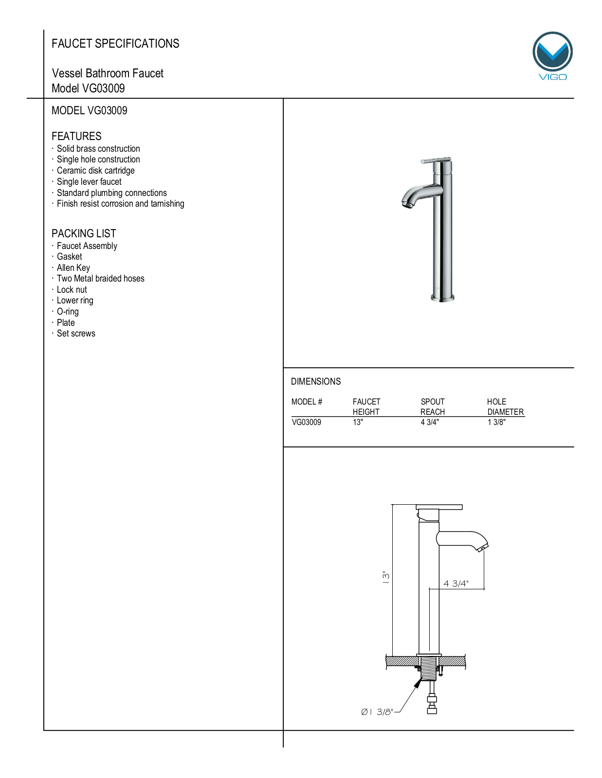 Vigo VG03009 User Manual