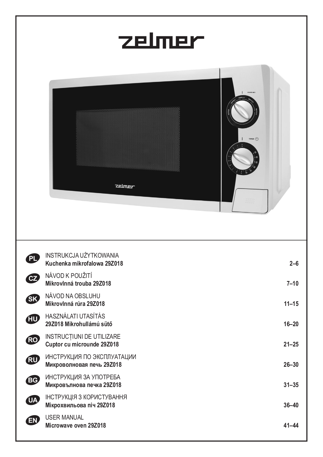 Zelmer ZMW1001X User Manual