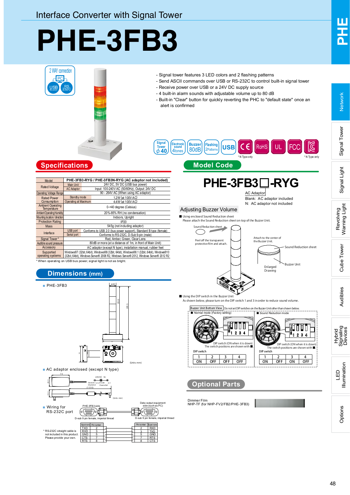 Patlite PHE-3FB3 Catalog Page