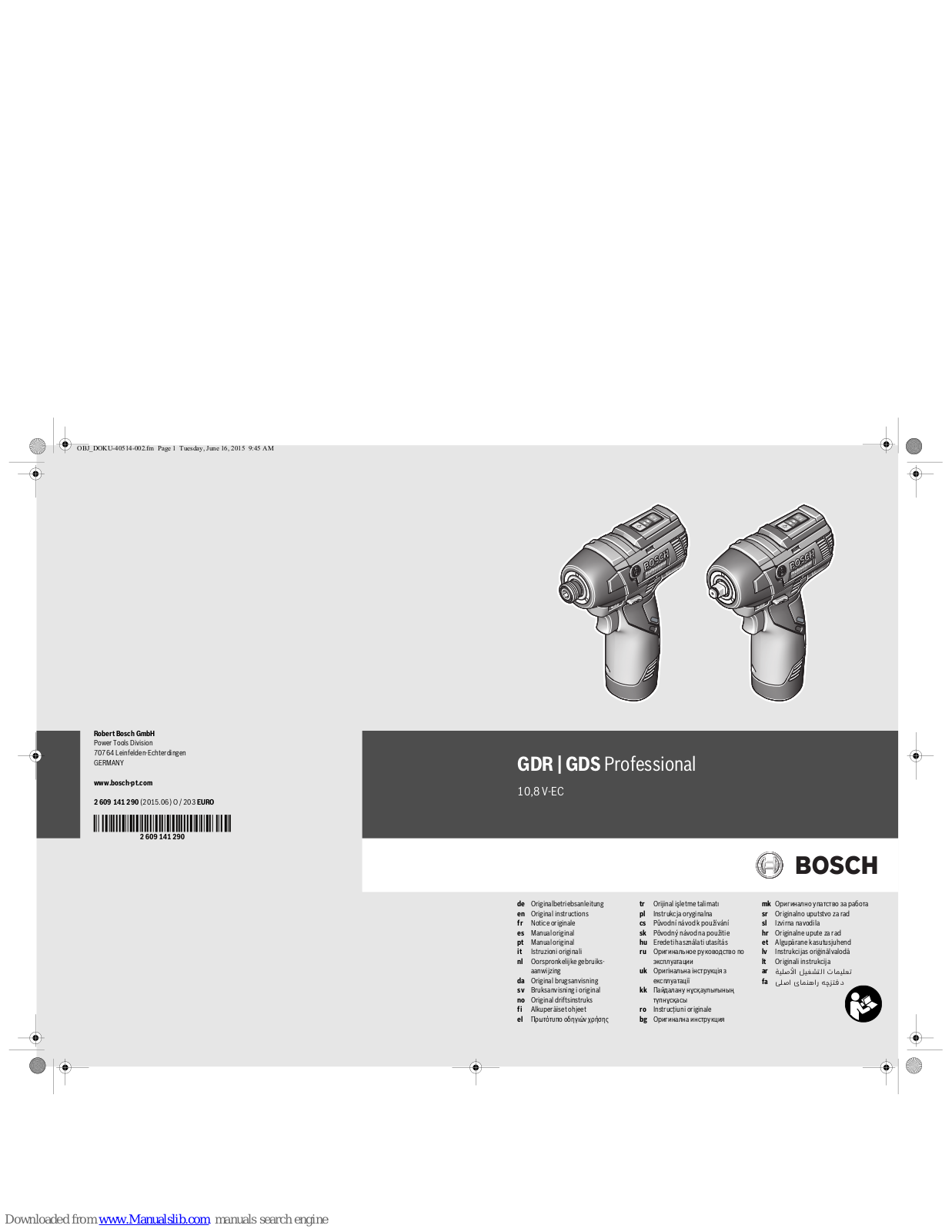 Bosch GDS Professional 10.8 V-EC, GDR Professional 10.8 V-EC Original Instructions Manual