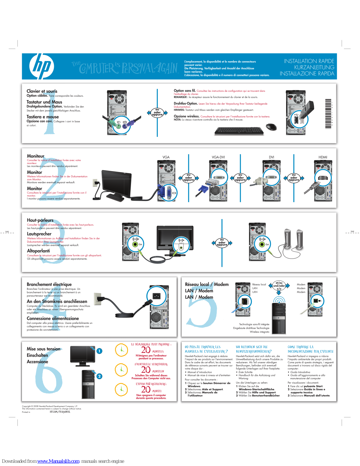 HP Pavilion Elite M9450f, Pavilion Elite M9500f, Pavilion Elite M9510f Installation Rapide Manual