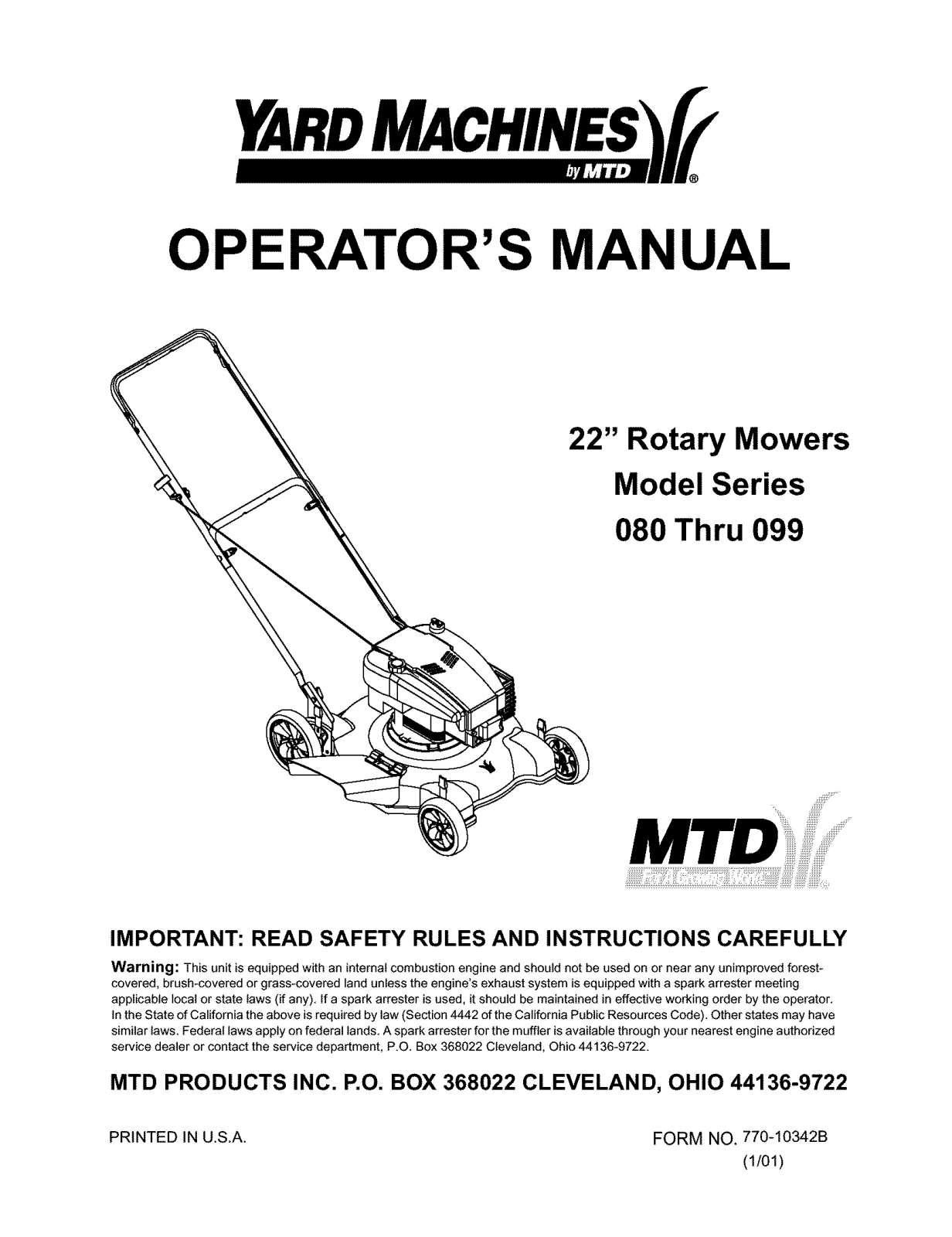 MTD 11C-084C062, 11A-086R762, 098, 097, 096 Owner’s Manual