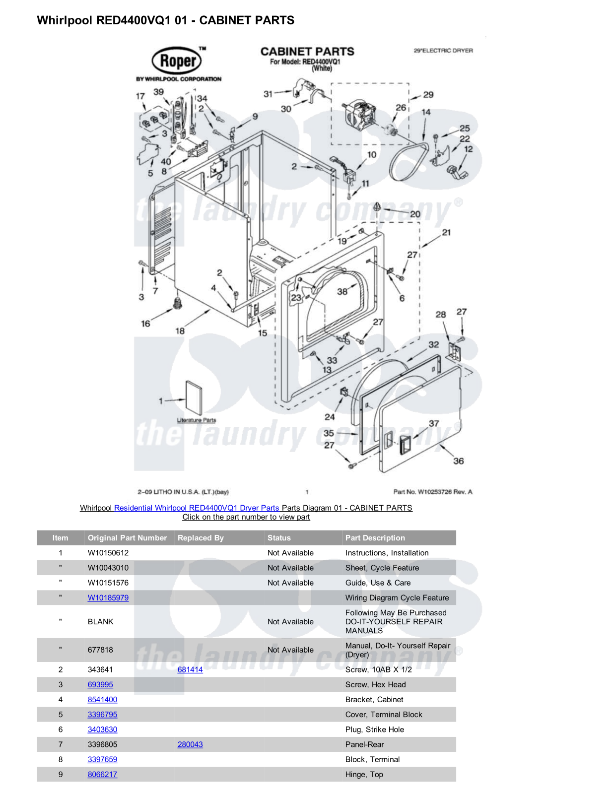 Whirlpool RED4400VQ1 Parts Diagram