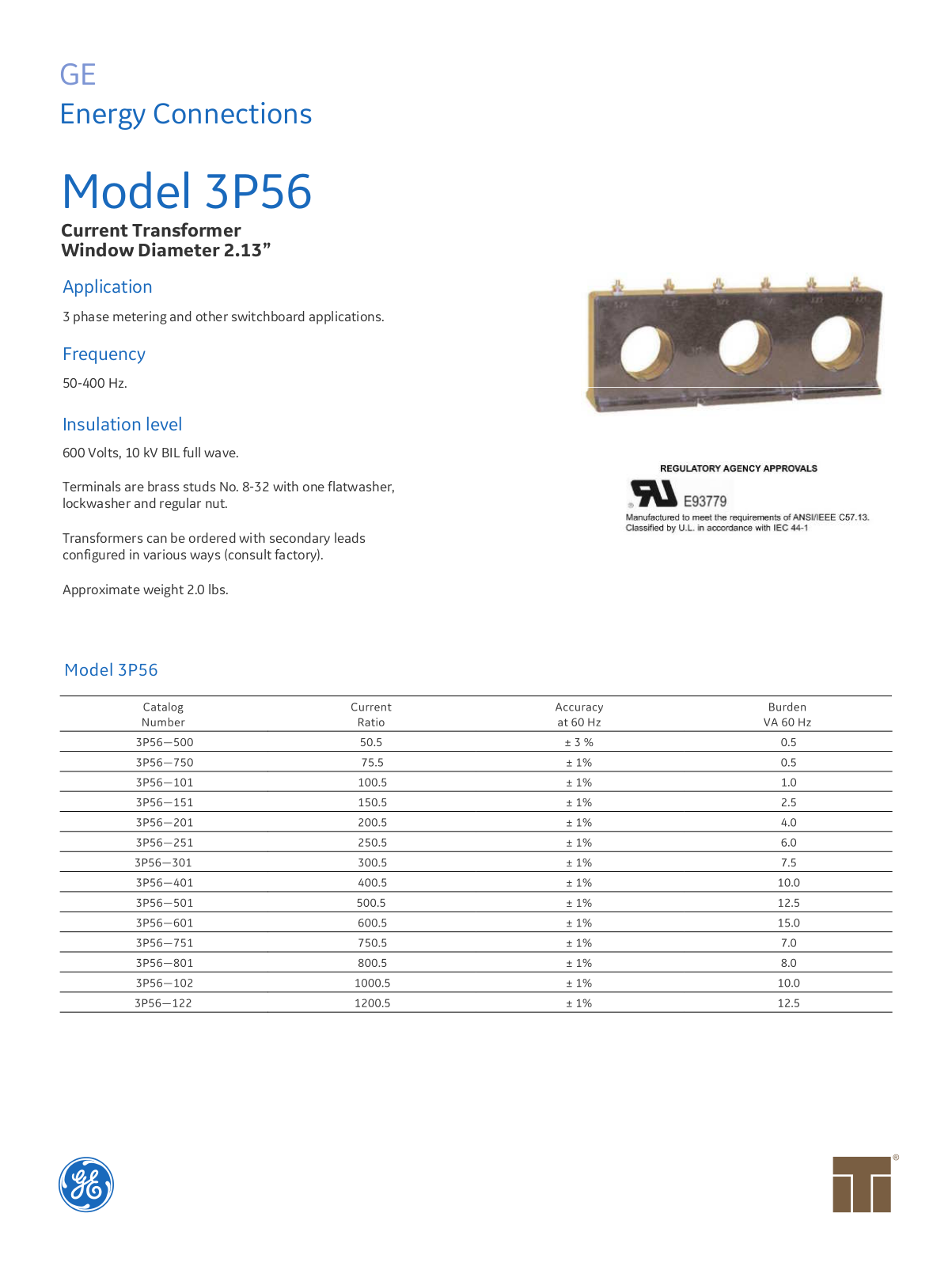 Instrument Transformer, Div of GE 3P56 Data Sheet