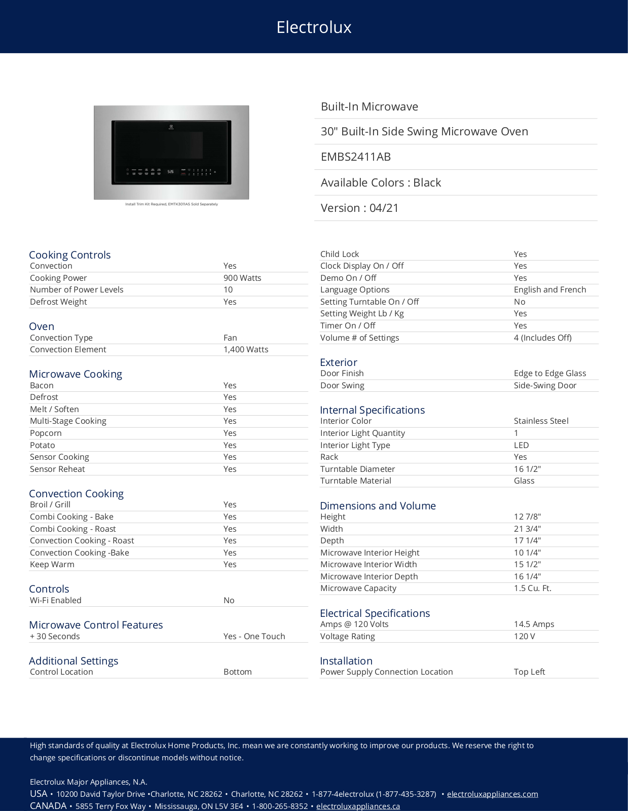 Electrolux embs2411ab Product Specifications - ManualMachine.com