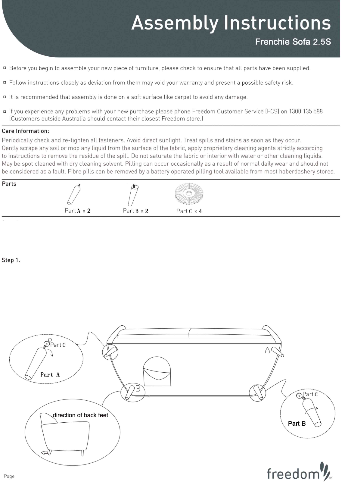 Freedom Frenchie Sofa 2.5S Assembly Instruction