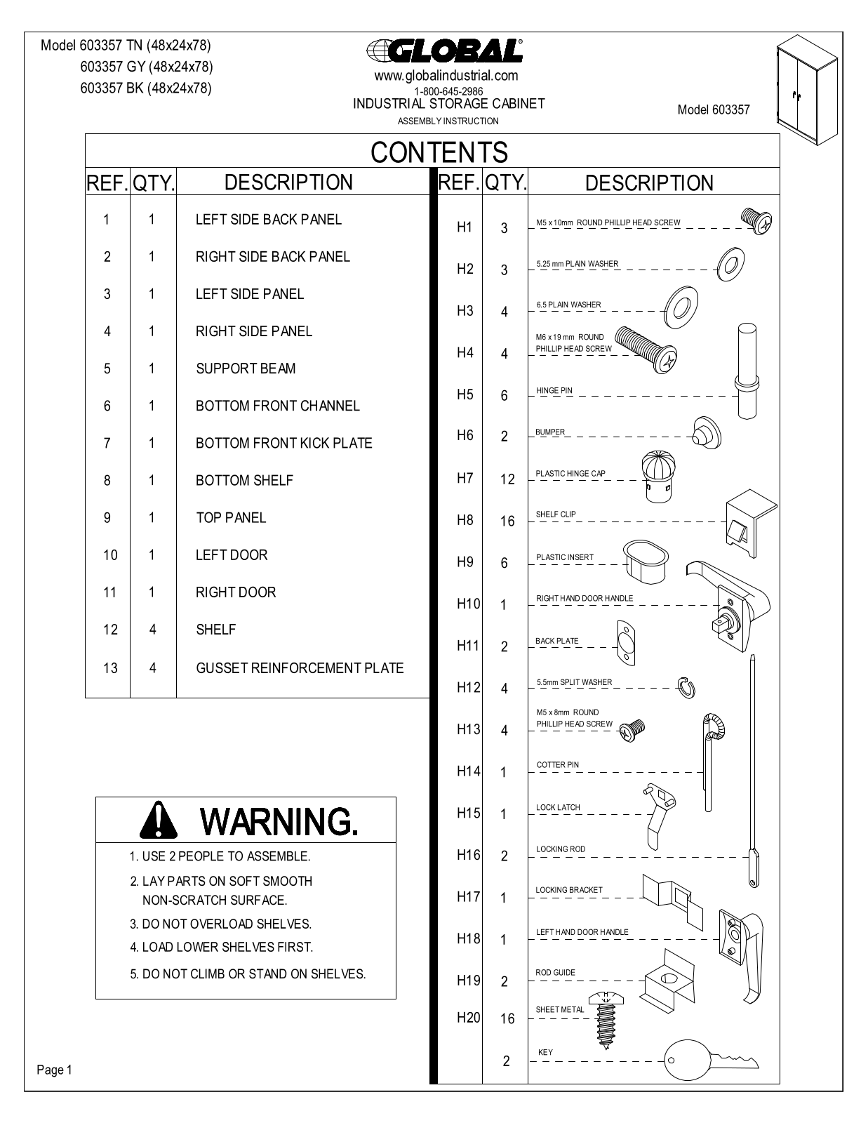 Global Industrial 603582BK User Manual