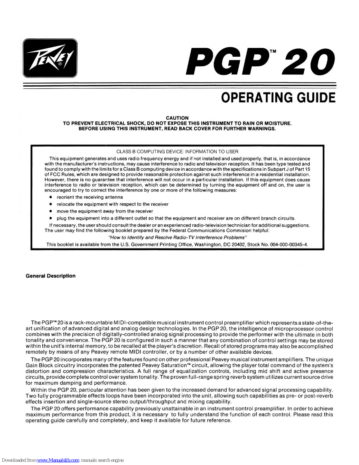 Peavey PGP 20 User Manual